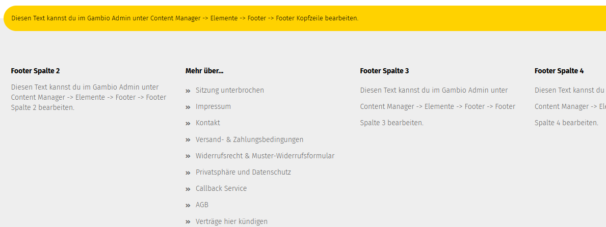 Anzeige unten im Footer